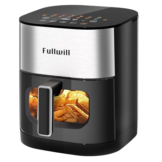 Fullwill Vision Pro 6QT Air Fryer with Large Square Viewing Window,Base and Upper Heating,12 Presets for Chicken Wings,Steak,Fries,Pizza and More,Non-Stick and PFOA-Free,Fast and Oil Free Cooking