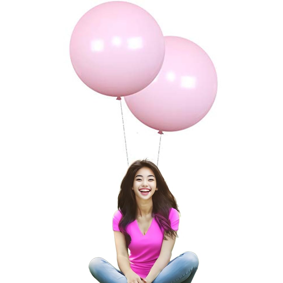 IN-JOOYAA 24 Inch Latex Round Balloons 5 Pack Macaron Pink Thick Giant Balloons for Party Decorations