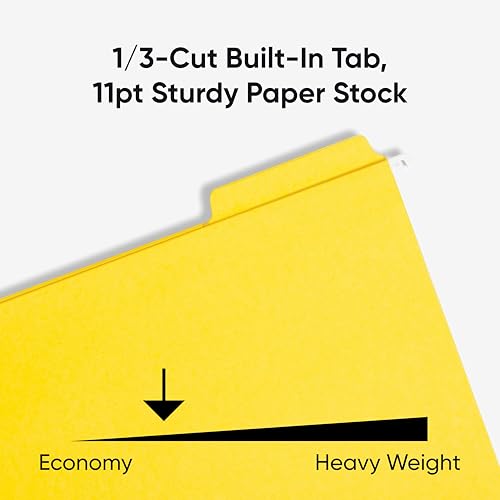 Image of Smead FasTab Hanging File Folder, 1 /3-Cut Built-in Tab, Letter Size, Yellow, 20 Count (64097)