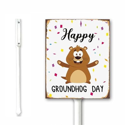 18 x 22 cm Happy Groundhog Day Yard Sign Funny Groundhog Day Outdoor Decor Primavera Prato Cartello con palo in alluminio robusto facile da installare primavera vacanza giardino decorazione vintage