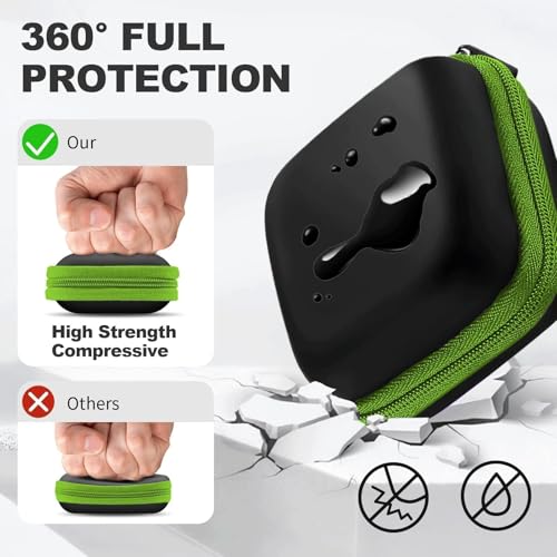 Image of Square Earbud Case Portable EVA Carrying Case Storage Bag Cell Phone Accessories Organizer with Carabiner for Earphone, Earbud, Earpieces, SD Memory Card, Camera Chips, Tech Pouch, Green