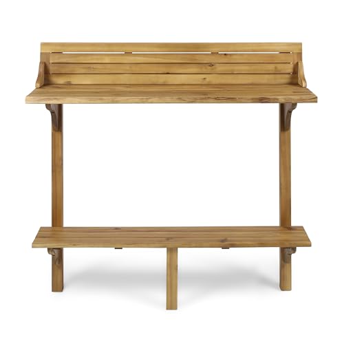 Merax Wall Mounted Balcony Table, Folding Outdoor Bar Table with Acacia Wood Top, Space Saving Railing Table for Patio, Small Balcony, Natural by Merax - Image 5
