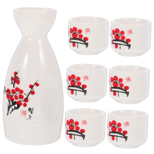GLEAVI Set Giapponese Per Sakè in Ceramica Bollitore Satinato e 6 Tazze Vintage, Distributore Di Vino Creativo Per Uso Domestico, Hotel e Ristoranti