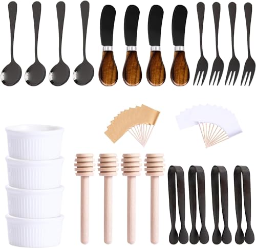 Accesorios de embutidos (25 piezas), esparcidores de queso para tabla de charcutería, mini cucharas de servir, banderas de palillos de dientes en blanco, cuenco para hacer pasteles de Navidad,