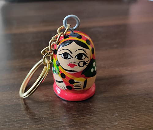 Image of BoBo Indian Dolls Handicraft, Wooden Hand Painted Keyring /Keychain Family Set, Best for Gift and Personal Use