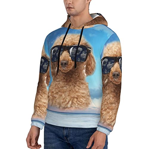 Mens Sweatshirt Sunglasses-Toy-Poodle Hoodie Sport Hip Hop Hooded Pullover Tops Black #TOP3