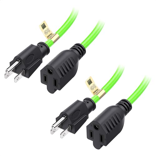 [UL Listed] Cable Matters 2-Pack 16 AWG Heavy Duty 13A Power Extension Cord – 3ft, Green