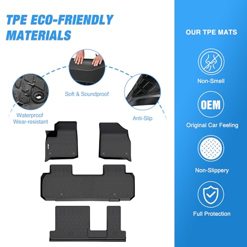 Image of Nilight TPE Floor Mats for Chevy Traverse 8 Seats 2nd Row Bench Seat | 2018 2019 2020 2021 2022 2023 2024 2025 All Weather Custom Fit Heavy Duty Floor Liners
