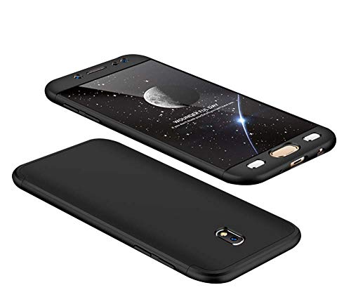 cmdkd Funda Compatible con Samsung Galaxy J3 2017,Bumper 3 en 1 Estructura 360 Grados Integral para Ambas Caras Hard Skin Carcasa + Cristal Templado.Negro