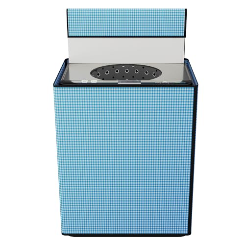 Image of Kuber Industries PVC Fully Automatic Washing Machine Cover Top Load | Dustproof Top Load Washing Machine Cover - Ideal for 6 kg, 6.5 kg, 7 kg | Barik Check Design - Blue