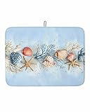 1 Pack Dish Drying Mats,Summer Starfish Marine Life Super Absorbent Microfiber Dishes Drainer Mat Gold Coral Shell Blue Reversible Drying Rack Pads for Kitchen Counter Sink