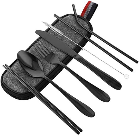 Set 4 Pièces Couverts Noirs LEKOCH - Acier Inoxydable 18/10, Design Moderne, Pour Tous Les Jours Et Occasions