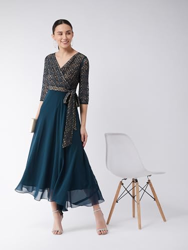 Image of Miss Chase Women's Round Neck Cap Sleeves Lace Knee -Long Skater Dress