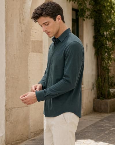 Image of Nobero Everyday Comfort Shirt for Men | Cotton Shirts for Men in 205 GSM Plated Interlock | Stand Collar | Regular Fit | Full Sleeve