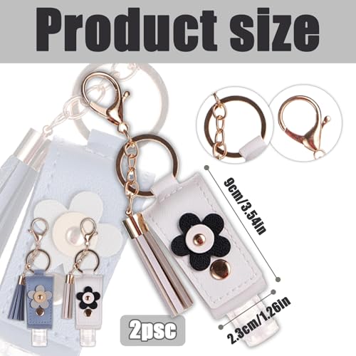 Pcmursal Pacote com 2 unidades de desinfetante de mãos durável de couro portátil, porta-chaves, mini