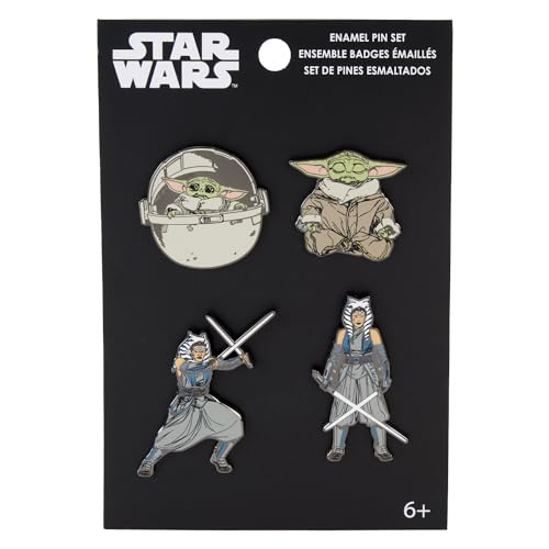 Loungefly : Funko - The Child - Star Wars: Ahsoka Yoda Enamel Pin Set 4pk - Star Wars: The Mandalorian - Pins de Esmalte - Broche Coleccionable - para Mochilas Y Bolsos - Idea de Regalo