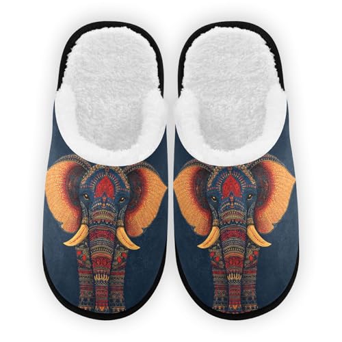 Retro Orange Mandala Elephant Slippers For Women Men Soft Memory Foam Non-Slip Animal Winter Indoor House Shoes Travel Slipper