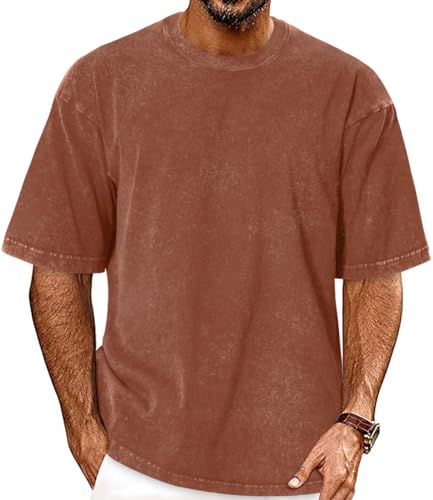 Image of Oversized Tshirts for Men Short Sleeve Vintage Washed Basic Loose Tees