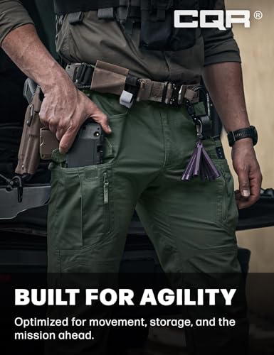 Image of CQR Men's Flex Stretch Tactical Pants, Water Resistant Ripstop Cargo Pants, Lightweight EDC Outdoor Work Hiking Pants