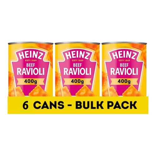 HEINZ Beef Ravioli Pasta 400 g (Pack of 6) - Freshly Made Pasta Ravioli in a Juicy Tomato Sauce