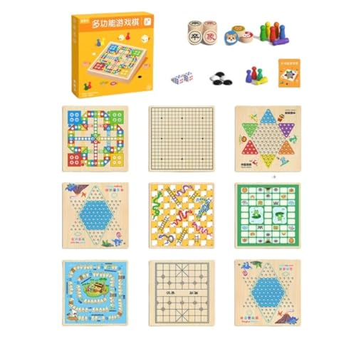 Xiraivke キッズ多機能ボードフライングチェスバックギャモンチェッカーチェス12-in-1チェスパズルおもちゃボードゲーム (【九合一】飛行+五子+将棋+闘獣+将棋+冒険+蛇将棋+会師+独身)