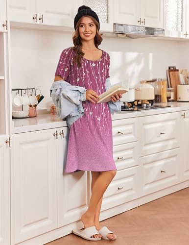 Image of Ekouaer Womens Nightgown Short Sleeve Night Dress Printed Sleepwear Soft Sleep Shirt S-3XL