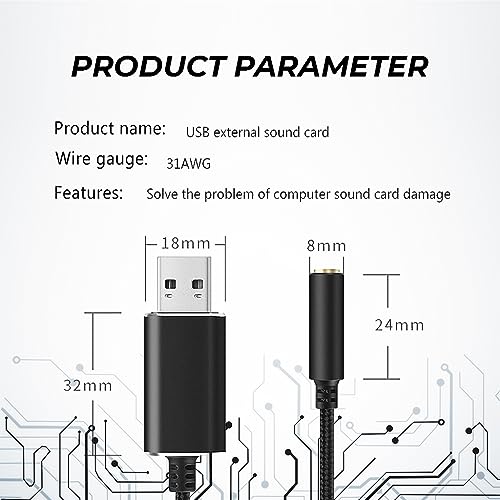 Image of ZORBES USB Sound Card USB to 3.5mm Jack Audio Adapter USB External Stereo Sound Adapter Converter for Laptop, PC, Compatible with PS5, PS4 Plug & Play No Drivers Needed