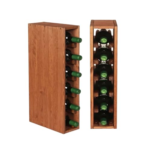 PROREGAL Modulares Weinregal VINCELLAR MOD | HxBxT 60x12x30cm | Schmal Modul für 6 Flaschen | Massives Kiefernholz | Braun geölt | Weinhalter Weinständer Flaschenständer Flaschenregal Holzregal