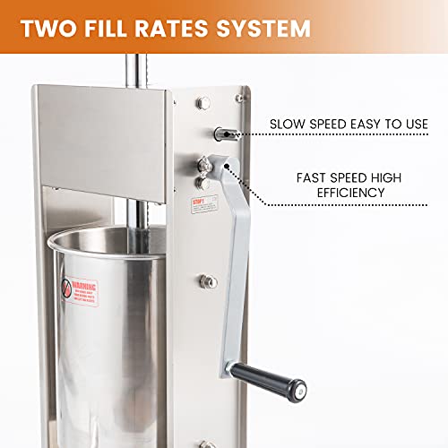 Hakka® Wurstfüllmaschine 2 Geschwindigkeitsstufen Edelstahl Wurstfüllmaschine (32LB/15L vertikal) – Bild 3