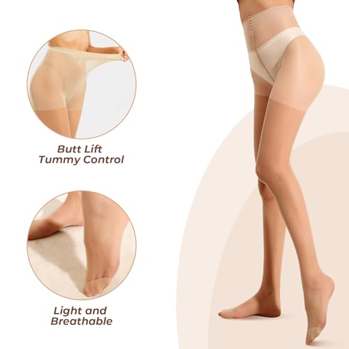 Image of Buauty 4 PCS 20D High-Waist Black Sheer Pantyhose for Women with Reinforced Toes, Perfect for Halloween