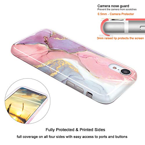 Jiaxiufen Iphone Xr Case Gold Sparkle Glitter Marble Slim Shockproof Flexible Bumper Tpu Soft Case Rubber Silicone Cover Phone Case For Iphone Xr - Pink Purple #TOP2