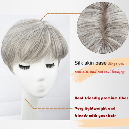 Image of PORSMEER Hair Toppers for Women Short Pixie Cut Pieces for Women with Thinning (Silver Grey)