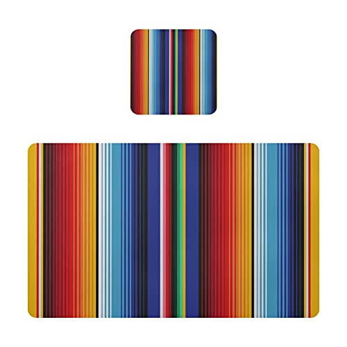 Xigua 2 Pack Mexican Place Mats + Coasters Set Waterproof Placemats Faux Leather Dining Table Mat Heat-Resistant Placemat For Dinner/Kitchen/Party/Restaurant, Mexican Serape Blanket Stripes #TOP7