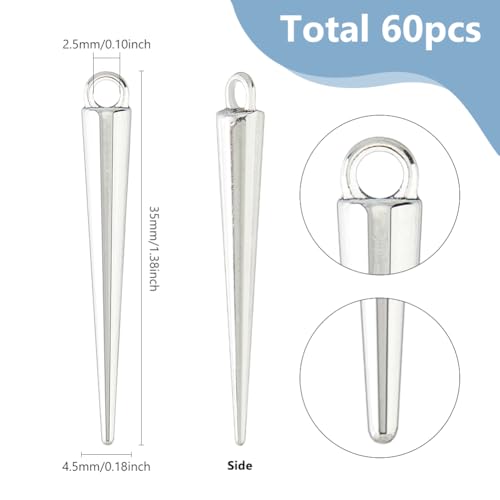 DICOSMETIC 60Pcs Zinc Alloy Cone Spike Punk Style Charms for Jewelry Making, Platinum - Image 2