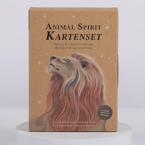 Oh Shanti Mindful Achtsamkeitskarten Animal Spirit | 24 Karten mit Achtsamkeitsimpulsen, Übungen & Reflexionen | Set aus Graspapier Journal, Stift & illustrierten Krafttierkarten