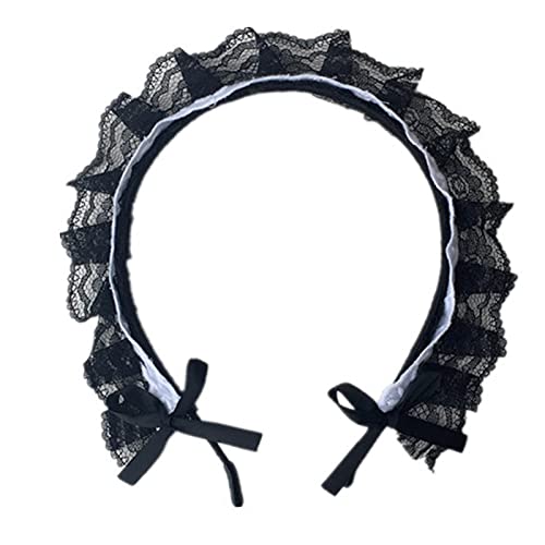 Spitzen-Stirnbänder für Frauen, Netz-Rüschen, Spitzen-Haarband, Schleife, niedlich, Kopfbedeckung, Dienstmädchen, Cosplay, Party-Requisiten Cover