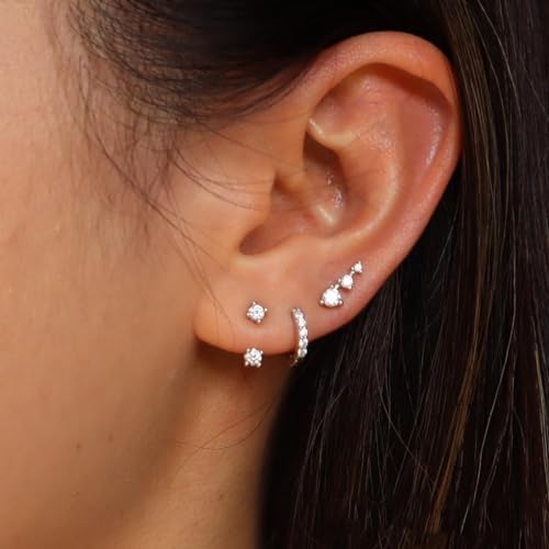 ASCOMY Gold Hoop Earrings Set for Women - 14K Gold/White Gold Plated Huggie Hoops, Cubic Zirconia Studs, Chunky Open Hoops - CZ Jewelry Gifts2