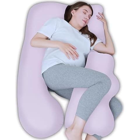 Lovely Care Pregnancy Pillows for Sleeping - Removable Cooling Cover J+i Shaped Full Body Pillow - Support for Back, Legs, Belly, HIPS - 57 Inch Maternity Pillow for Women - Purple Cover