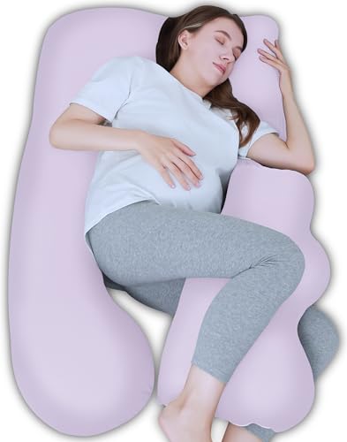 Lovely Care Pregnancy Pillows for Sleeping - Removable Cooling Cover J+i Shaped Full Body Pillow - Support for Back, Legs, Belly, HIPS - 57 Inch Maternity Pillow for Women - Purple