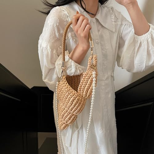 Handwoven Seashell Bag with Pearl Chain Summer Beach Tote Bag Detachable Strap Cute Conch Shoulder Handbag Vacation Beach Han4