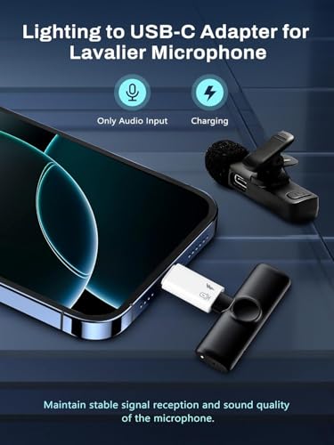 Image of OJOS Lightning to USB C Microphone Adapter (Not for Headphone /Data), USB C Male to Lightning Female Adapter Compatible with Wireless Lavalier Microphone for iPhone 16 /15 Plus Pro Max, iPad Pro /Air