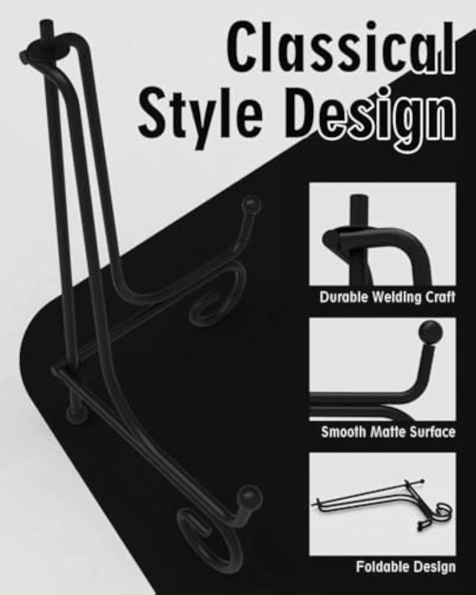 Folding Black Metal Frame Plate Holder Easel Stand
