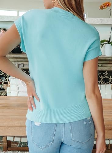 Image of EVALESS Short Sleeve Sweater for Women Crewneck Color Block Knit Tops 2026 Summer Trendy Cap Sleeve Sweater Vest