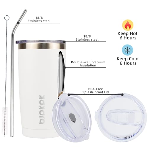 Image of BJPKPK 20oz Coffee Tumbler with Lid & Straw, Insulated Stainless Steel Mug