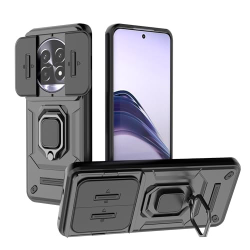 Image of TPU+PC Camshield Pro Case With Slide Camera Protection And Ring Stand Bumper Back Case Cover For Realme 13 Pro Plus 5G / 13 Pro 5G (Black)