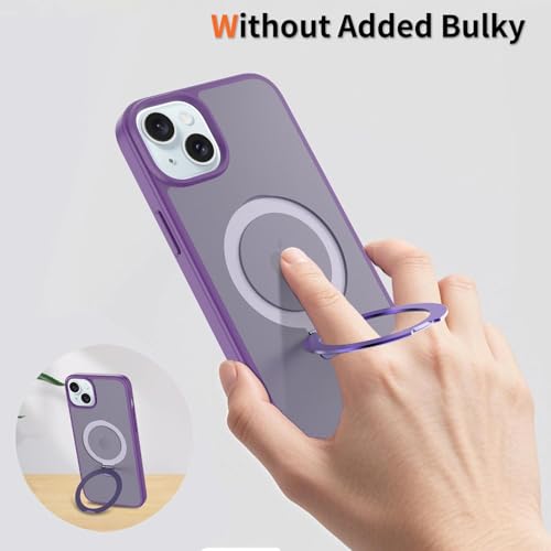 Image of Magnetic for iPhone 15 Plus Case & iPhone 14 Plus Case, 6.7 inch, Compatible with MagSafe, Rugged Kickstand, Not-Yellowing Military-Grade Protection, Matte Purple