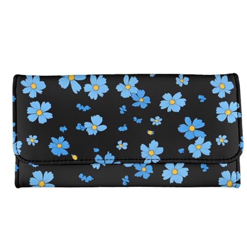 Image of AFPANQZ Womens Leather Wallets Blue Flower Large Capacity Card Holder Zipper Travel Purse, Phone Holder Coin Zip Pocket Multi Cards