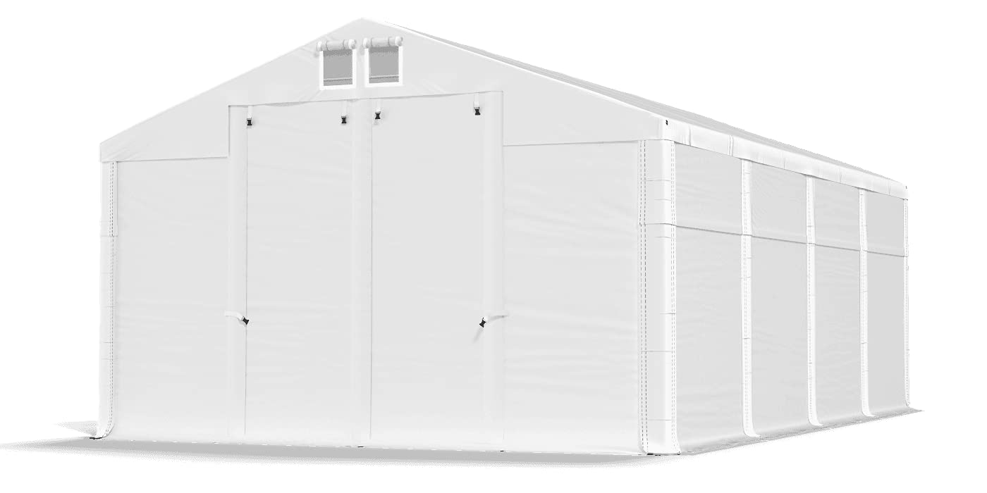 Das Company Tenda di stoccaggio bianco 4x6x3.5m Impermeabile 560 g/m2 PVC Telone Costruzione Winter Plus sul Fondo e Rinforzi Tetto e dell'Ingresso