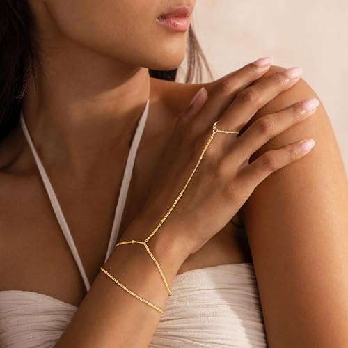Dainty Hand Ring Chain CZ Bracelets for Women - Trendy 14K Gold Plated Adjustable Bead Satellite Hand Link Chain O-Chain Bracelet Non Tarnish Jewelry Gift4