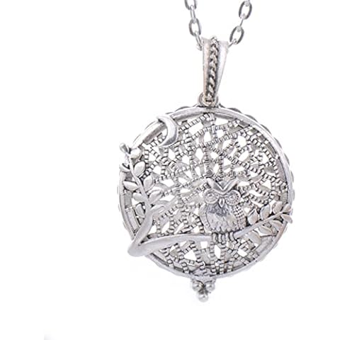 ZXCL Tree of Life Aromatherapy Necklace Diffuser Vintage Bird Cat Open Locket Pendant Aroma Diffuser Necklace Jewelry with Felt Pads Cover